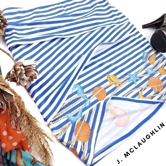 J. McLaughlin Blue White Stripe Layered Faux Wrap Skirt Sz S - Picture 1 of 12